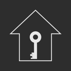 House with key. White on dark grey