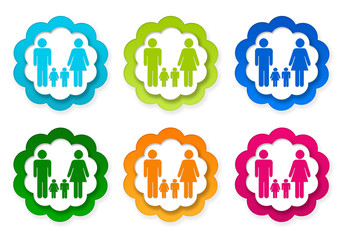 Set of colorful stickers icons with family symbol