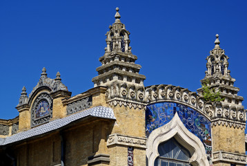 Fototapeta na wymiar the Moorish-style house decorated with majolica tiles