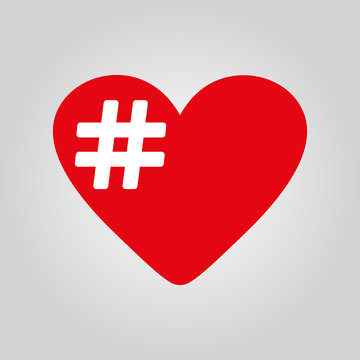 The Hash Love Icon. Hashtag Heart Symbol. Flat