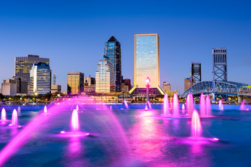 Naklejka premium Jacksonville, Florida, USA Skyline at Friendship Fountain
