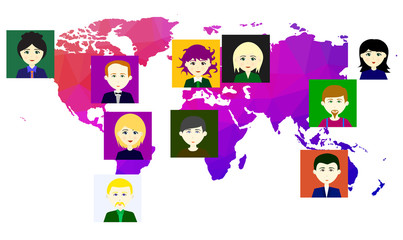 World map with icons of people. Raster. 4