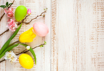 easter eggs and  spring flowers