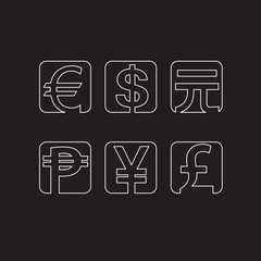 Set of abstract line currency symbols 