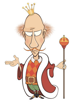 A cartoon illustration of a king with a scepter