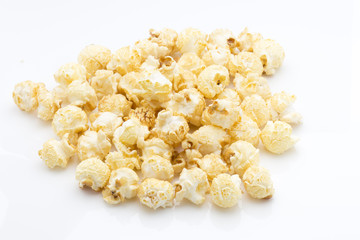 Popcorn isolated on the white background.