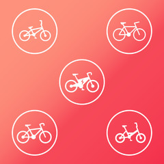 Electric Bike and other bikes white round icons vector, eps10