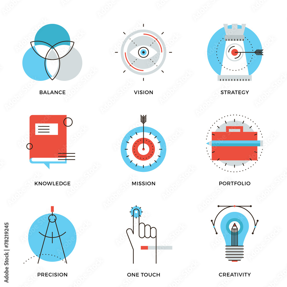 Poster creative design elements line icons set