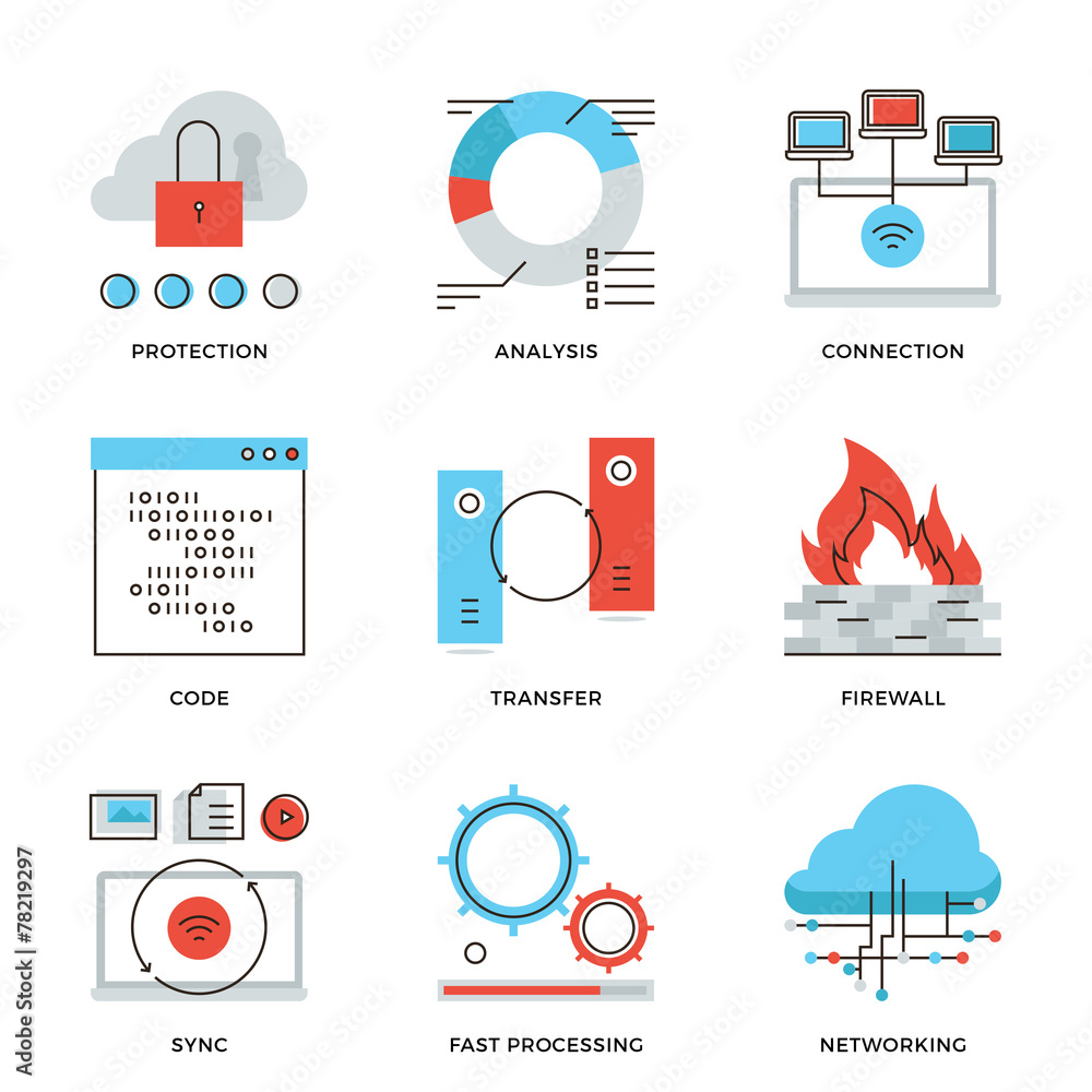 Poster network and connection elements line icons set