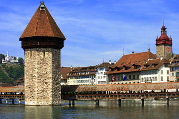 Chapel bridge at night in Lucerne, Switzerland