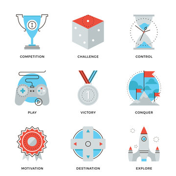 Leadership elements line icons set