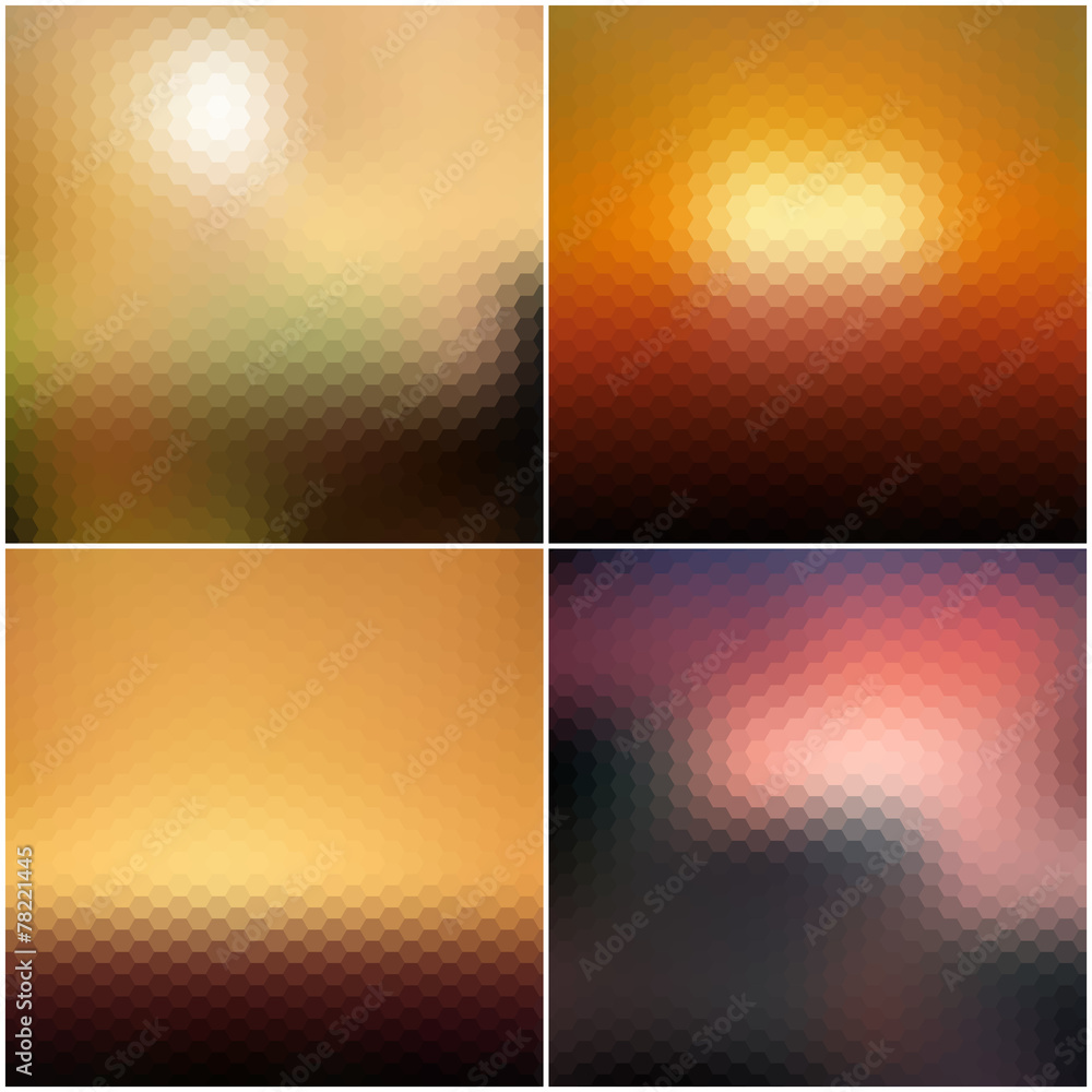 Poster vector blurred hexagonal backgrounds set with sea landscape