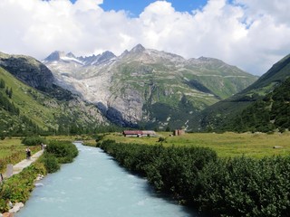 Blick auf Rhonegletscher & Furkapass - Naturlehrpfad Rhone