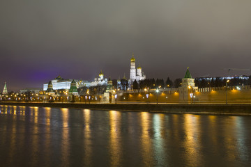 Fototapeta na wymiar The night panorama of the Kremlin walls and