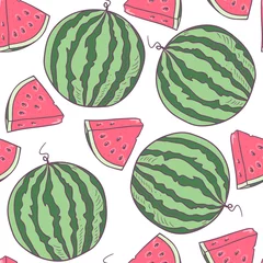 Peel and stick wall murals Watermelon Juicy watermelon seamless pattern in vector