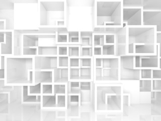 3d interior with white chaotic square cells structure