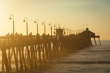 Sunset light on the fishing pier in Imperial Beach, California.