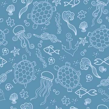 Seamless Pattern With Sea Creatures