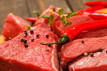 Raw meat and vegetables