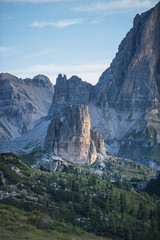 Fototapeta na wymiar Tower of rocks at sunrise, Dolomites, Veneto, Italy