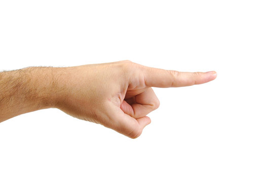 Man's hand pointing to the right