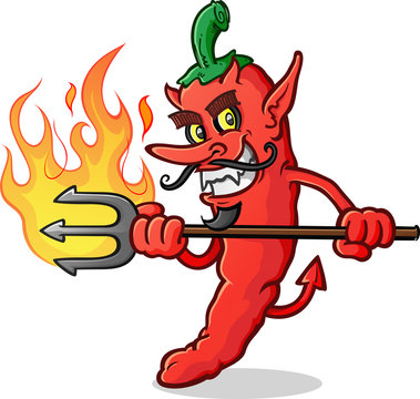 Hot Chili Pepper Devil Cartoon Character Stab