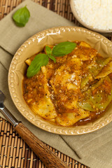 Pasta Ravioli Sorrentina. Selective focus.
