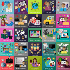 Flat Icons Set For: Web Design, Social Media, Digital Marketing