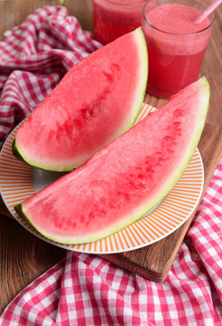 Juicy watermelon on table close-up