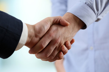 Business handshake on bright background