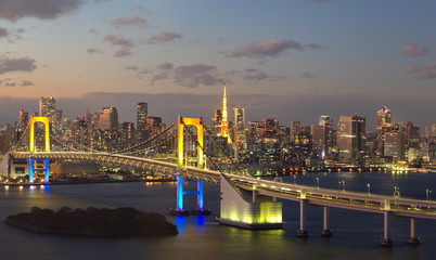 Fototapeta na wymiar View of Tokyo Bay , Rainbow bridge and Tokyo Tower landmark