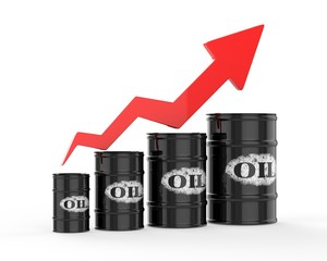 Oil Barrels with Red Arrow Up.