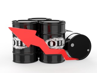 Oil Barrels with Red Arrow Up.