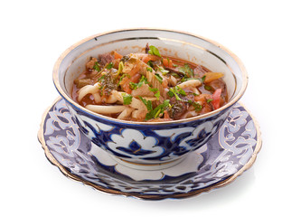 Delicious veal stew soup with meat and vegetables