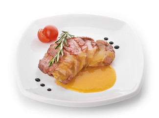 Beef steak medium grilled, isolated on white background