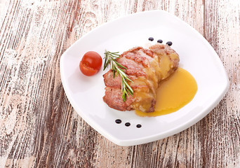 Beef steak medium grilled, isolated on white background