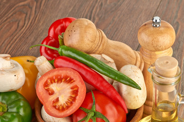 Fresh vegetables and mushrooms