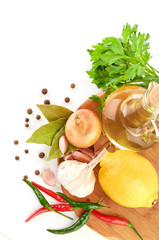 Fresh cooking ingredients with olive oil