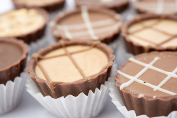 Dark chocolate on a white background