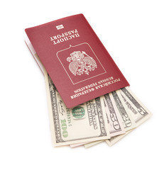Russian passport with American dollars