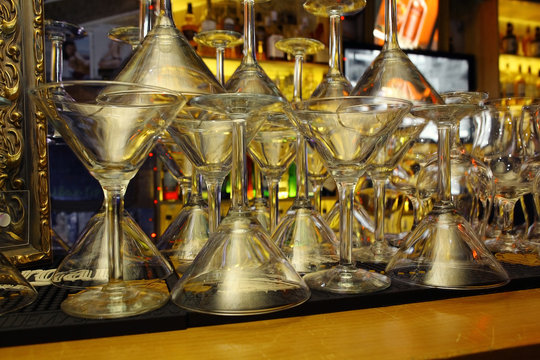 tableware, glass beakers in the restaurant