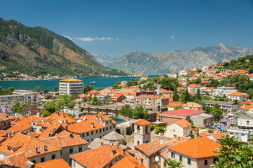 Naklejka na ściany i meble Kotor Bay and Old Town view, Montenegro