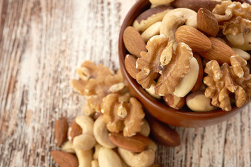 Mix nuts  on wooden background