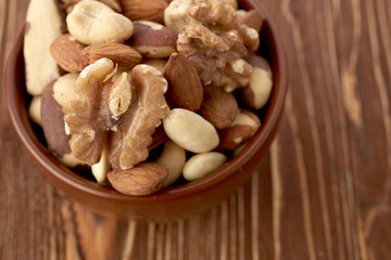 Mix nuts  on wooden background