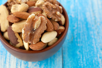 Mix nuts  on wooden background
