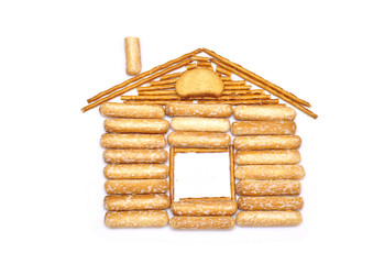 Gingerbread House of breadsticks and crackers