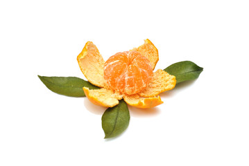 Naklejka na ściany i meble Orange flower of orange slices with green leaves