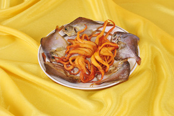 Plate with snack to beer fish and octopus