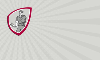 Obraz premium Business card House Painter Holding Paintbrush Shield