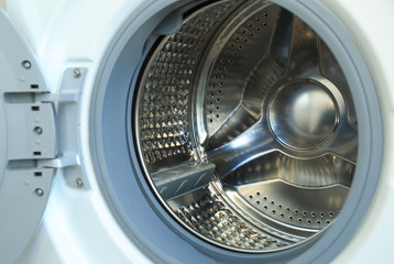 Washing machine with an open door.